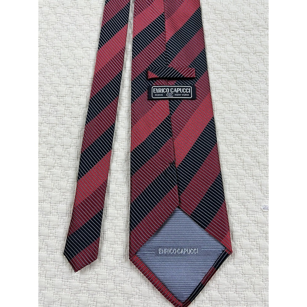 Enrico Capucci Stripe Silk Tie Hand Made | Black And Red | 58"L 4"W
